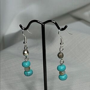 Turquoise and Silver Tone Dangle Earrings